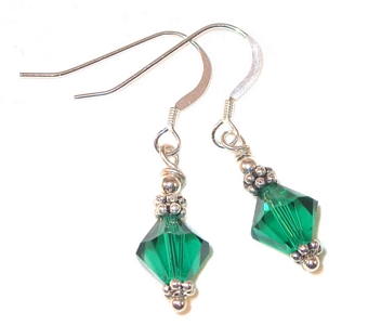 emerald green earrings emerald earrings may birthstone earrings swarovski crystals earrings bali sterling silver, birthstone jewelry