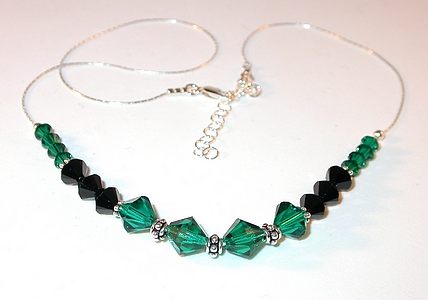 emerald green and black necklace bali swarovski crystal  jewelry sterling silver necklace