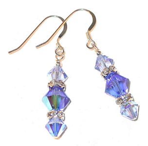 light sapphire blue sapphire blue earrings 2-tone blue sterling silver swarovski crystal earrings, prom wedding jewelry, clip-on pierced earrings