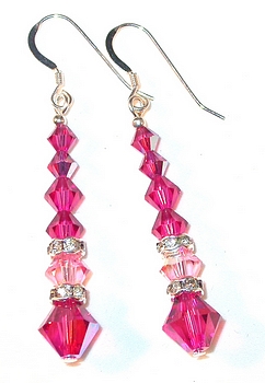 light pink & fuchsia swarovski 2-tone pink 2-tone pink earrings fuchsia earrings sterling silver swarovski crystal earrings