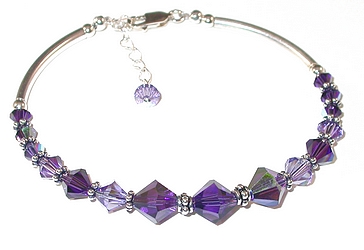 purple velvet & tanzanite bali swarovski austrian crystals sterling silver bracelet