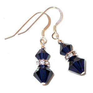 indigo earrings navy blue earrings sterling silver indigo swarovski crystals, prom wedding jewelry, clip-on pierced earrings