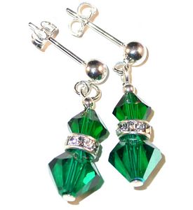 emerald green may birthstone sterling silver swarovski austrian crystals, prom wedding jewelry, clip-on pierced earrings