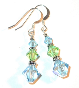 blue & green and blue aquamarine blue & peridot green earrings aquamarine & peridot earrings, prom wedding jewelry leverback