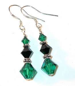 emerald green and black earrings swarovski crystals earrings bali sterling silver austrian crystals, prom wedding jewelry