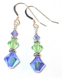 2-tone blue & green earrings sapphire blue & peridot green swarovski crystal earrings sterling silver austrian crystals, prom wedding jewelry leverback