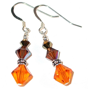 2-tone brown & orange earrings smoked topaz & sun earrings swarovski crystal earrings sterling silver austrian crystals