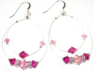 floating floaters earrings light rose pink & fuchsia earrings 2-tone pink earrings illusion earrings swarovski crystal chandelier jewelry sterling silver earrings