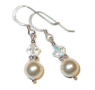 cream pearl earrings cream ivory pearls clear ab bridal wedding jewelry sterling silver swarovski austrian crystals, prom wedding jewelry, clip-on pierced earrings