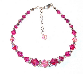 fuchsia & light rose pink & fuchsia bracelet 2-tone pink bracelet fuchsia & pink swarovski crystals sterling silver  bracelet