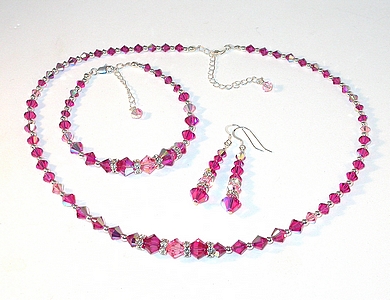 2-tone pink crystal set fuchsia & pink set fuchsia necklace fuchsia & Light rose pink crystals pink swarovski crystal bridesmaid jewelry wedding jewelry set sterling silver necklace bracelet earrings