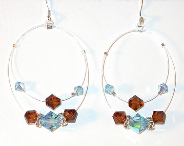 aqua & brown & aqua aquamarine & smoked topaz and aquamarine earrings swarovski crystal chandelier jewelry sterling silver earrings illusion earrings