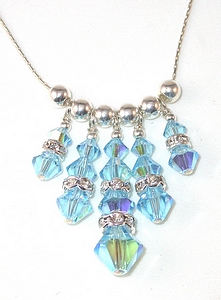 aquamarine graduated fringe swarovski crystal wedding jewelry sterling silver necklace