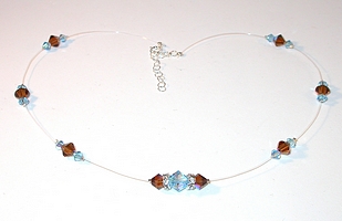 illusion floating crystals aqua & smoked topaz and aquamarine blue & brown and aquamarine crystals aqua crystal necklace illusion neckace choker swarovski crystal wedding bridal bride jewelry sterling silver necklace crystal necklace