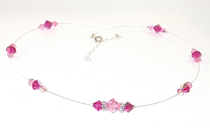 illusion floating crystals 2-tone pink light rose pink fuchsia swarovski crystal wedding bridal bride jewelry sterling silver necklace pink necklace pink crystal necklace