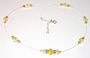 illusion floating crystals 2-tone yellow crystals light topaz yellow golden shadow crystals tan swarovski crystal wedding bridal bride jewelry sterling silver necklace pink necklace pink crystal necklace