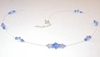 2-tone blue illusion floating crystals blue crystal necklace light sapphire blue  clear necklace clear crystal necklace illusion neckace choker swarovski crystal wedding bridal bride jewelry sterling silver necklace