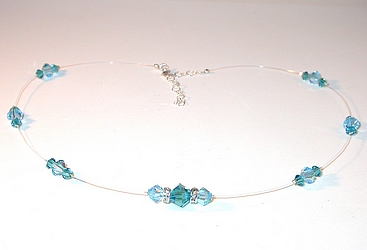 illusion floating crystals 2-tone teal crystals aquamarine & indicolite & aquamarine crystal necklace illusion neckace choker swarovski crystal wedding bridal bride jewelry sterling silver necklace