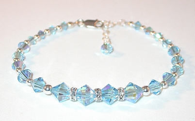 march birthstone aquamarine bracelet crystal bracelet aqumarine swarovski crystals sterling silver tbracelet