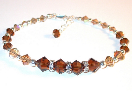 smoked topaz & golden shadow bracelet shades of brown bracelet topaz brown bracelet  brown & topaz swarovski crystals sterling silver  2-tone brown bracelet