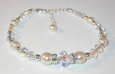 crystal & pearl bracelet candlelight pearls ivory pearls ercu pearls and crystal bracelet cream pearls Clear AB crystals swarovski crystals sterling silver  bracelet