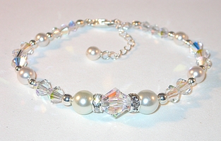  pearl and crystal bracelet white pearls Clear AB crystals swarovski crystals sterling silver  bracelet