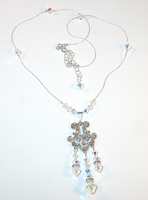 chandelier necklace Clear AB aurora borealis swarovski crystal wedding jewelry sterling silver necklace