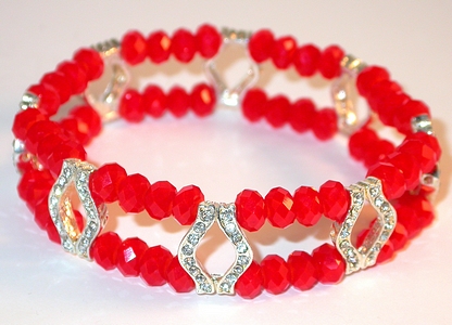 bright red bracelet bright red crystal bracelet silver stretch-on bracelet