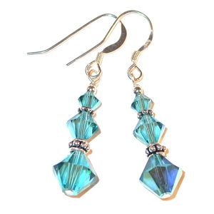 indicolite earrings indicolite teal earrings indicolite teal swarovski crystals earrings bali sterling silver