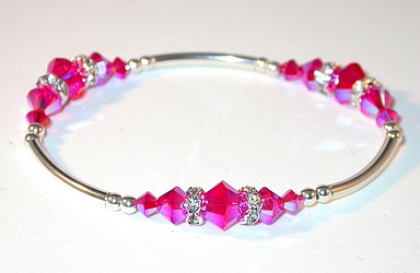 light siam red 2x bracelet hot pink bracelet swarovski crystals sterling silver bracelet