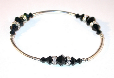 jet black bracelet black crystal rondelle jet black swarovski crystals sterling silver bracelet