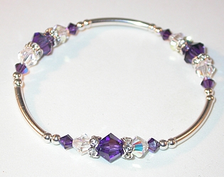 deep purple velvet & clear AB purple and clear braclet  swarovski crystals austrian crystals sterling silver bracelet stretch bracelet