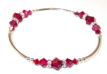 ruby red clear rondelle swarovski ruby red crystals austrian crystals sterling silver bracelet stretch bracelet