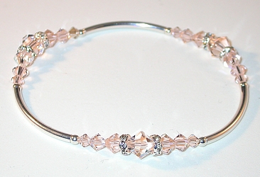 nude silk bracelet swarovski crystals sterling silver bracelet