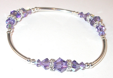 tanzanite clear crystal rondelle swarovski austrian crystals sterling silver bracelet