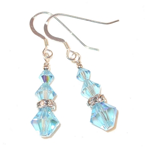 aquamarine crystals aquamarine earrings sterling silver aquamarine swarovski  crystals, prom wedding jewelry, clip-on pierced earrings