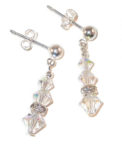 child's clear AB sterling silver dainty dangles swarovski austrian crystals, prom wedding jewelry, clip-on pierced earrings