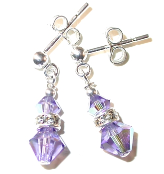 child's tanzanite purple sterling silver dainty dangles swarovski austrian crystals, prom wedding jewelry, clip-on pierced earrings