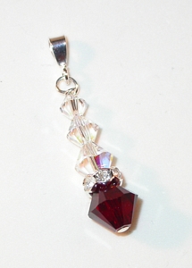 garnet red pendant garnet & Clear AB & Garnet swarovski crystals sterling silver  pendant