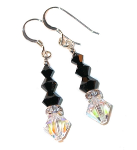 Jet Black & Clear AB & Jet Black earrings black & clear AB earrings sterling silver swarovski crystals