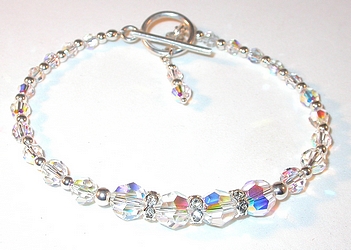 bridal jewelry wedding clear ab swarovski austrian crystals sterling silver toggle bracelet