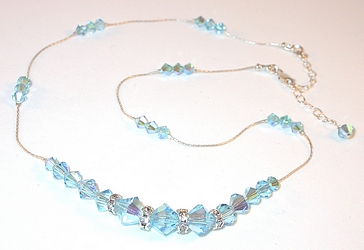 aquamarine blue march birthstone swarovski crystal wedding jewelry sterling silver necklace