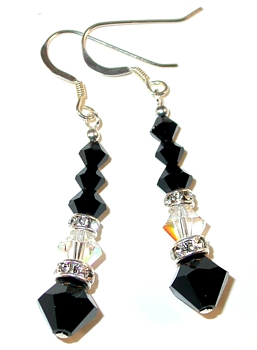 clear & black & clear jet black and clear ab sterling silver swarovski austrian crystals, prom wedding jewelry, clip-on pierced earrings