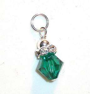 rondelle birthstone charm dangling swarovski emerald crystal sterling silver charm, may birthstone charm for charm bracelet or necklace