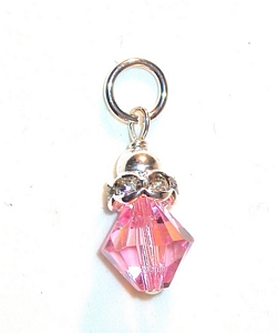 rondelle birthstone charm dangling swarovski light rose pink crystal sterling silver charm, october birthstone charm for charm bracelet or necklace