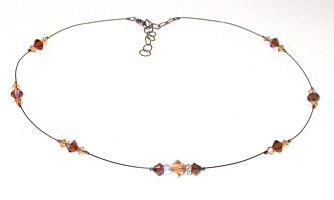 black wire floating crystals 2 tone brown light colorado topaz & smoked topaz crystal necklace