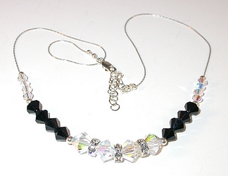 clear & black & clear AB & Jet Black swarovski crystal wedding jewelry sterling silver necklace