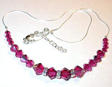 Fuchsia fushia fushcia Hot pink aurora borealis swarovski crystal wedding jewelry sterling silver necklace