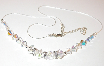 April Birthstone Diamond Clear AB aurora borealis swarovski crystal wedding jewelry sterling silver necklace