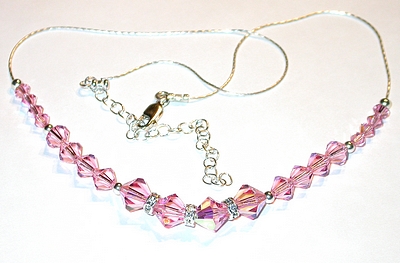 light rose pink october birthstone swarovski crystal wedding jewelry sterling silver necklace